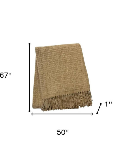 50" X 67" Stone Cotton Blend Woven Throw Blanket with Fringe