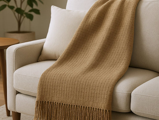 50" X 67" Stone Cotton Blend Woven Throw Blanket with Fringe