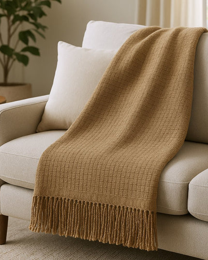 50" X 67" Stone Cotton Blend Woven Throw Blanket with Fringe