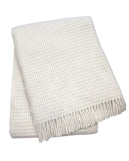 55" X 70" Cream Cotton Blend Waffle Weave Throw Blanket with Fringe