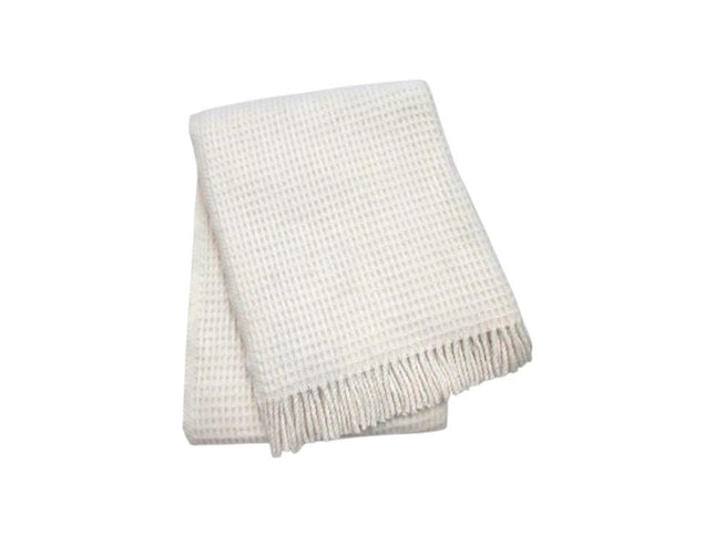 55" X 70" Cream Cotton Blend Waffle Weave Throw Blanket with Fringe