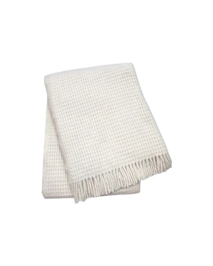 55" X 70" Cream Cotton Blend Waffle Weave Throw Blanket with Fringe
