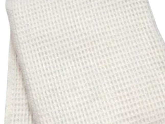 55" X 70" Cream Cotton Blend Waffle Weave Throw Blanket with Fringe