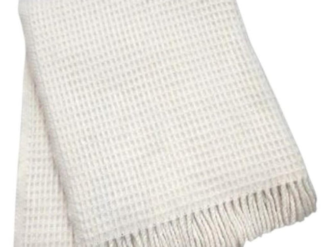 55" X 70" Cream Cotton Blend Waffle Weave Throw Blanket with Fringe