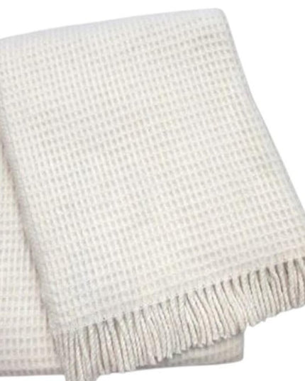 55" X 70" Cream Cotton Blend Waffle Weave Throw Blanket with Fringe