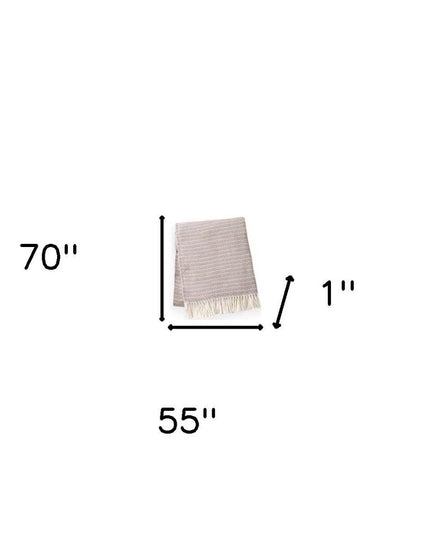 55" X 70" Chestnut Cotton Blend Woven Plush Throw Blanket with Fringe