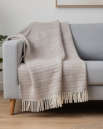 55" X 70" Chestnut Cotton Blend Woven Plush Throw Blanket with Fringe