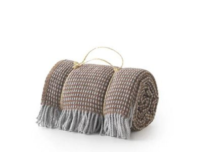 55" X 70" Chocolate And Gray Cotton Blend Woven Checkered Plush Throw Blanket with Fringe