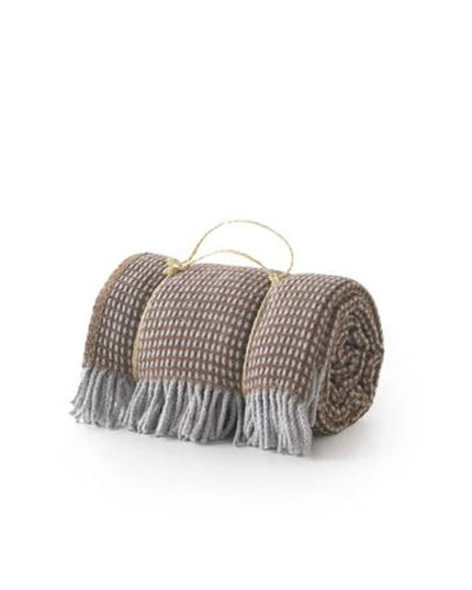 55" X 70" Chocolate And Gray Cotton Blend Woven Checkered Plush Throw Blanket with Fringe