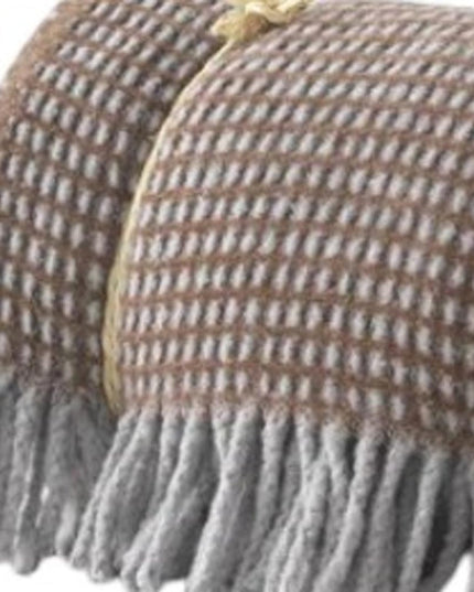 55" X 70" Chocolate And Gray Cotton Blend Woven Checkered Plush Throw Blanket with Fringe