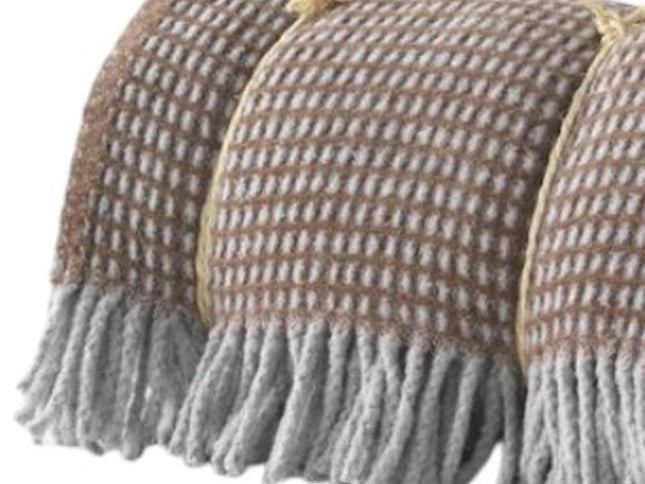 55" X 70" Chocolate And Gray Cotton Blend Woven Checkered Plush Throw Blanket with Fringe