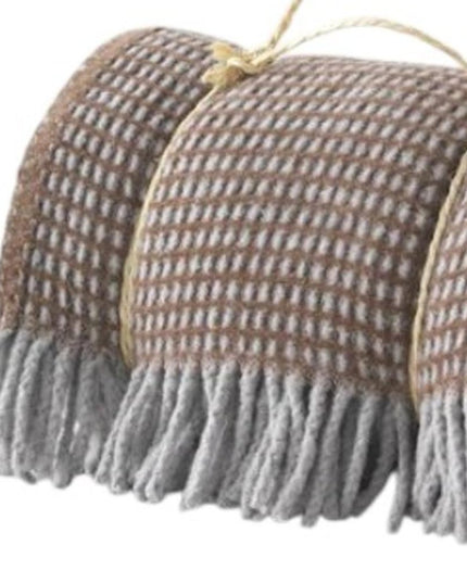 55" X 70" Chocolate And Gray Cotton Blend Woven Checkered Plush Throw Blanket with Fringe