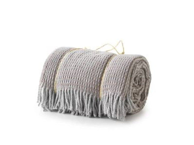 55" X 70" Taupe And Gray Cotton Blend Woven Checkered Plush Throw Blanket with Fringe