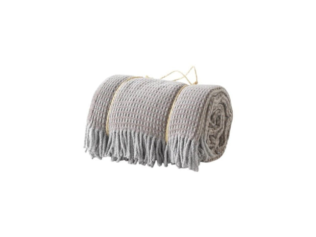 55" X 70" Taupe And Gray Cotton Blend Woven Checkered Plush Throw Blanket with Fringe