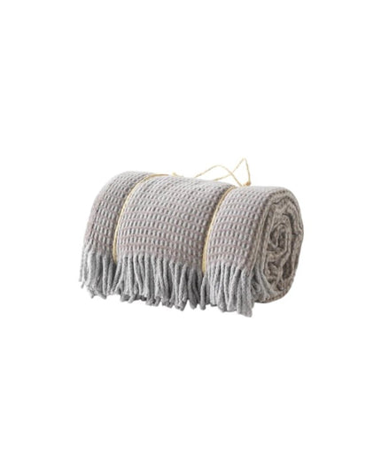 55" X 70" Taupe And Gray Cotton Blend Woven Checkered Plush Throw Blanket with Fringe