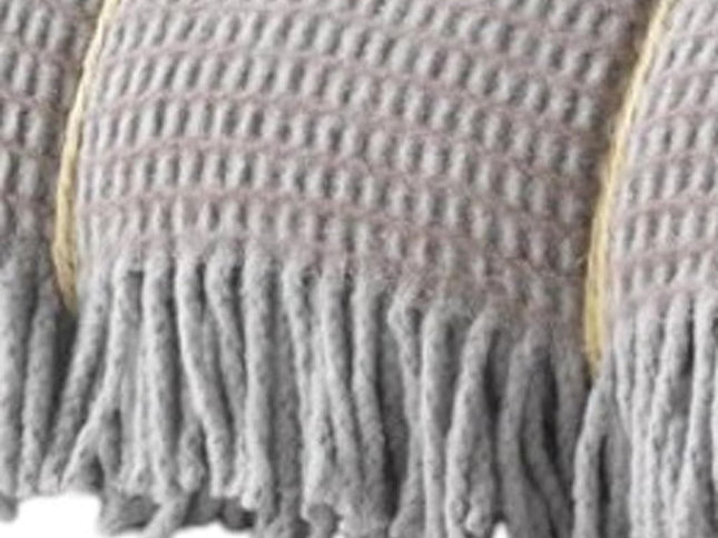 55" X 70" Taupe And Gray Cotton Blend Woven Checkered Plush Throw Blanket with Fringe