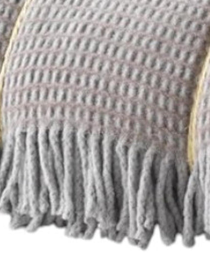 55" X 70" Taupe And Gray Cotton Blend Woven Checkered Plush Throw Blanket with Fringe