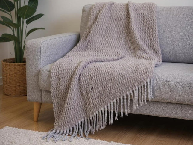 55" X 70" Taupe And Gray Cotton Blend Woven Checkered Plush Throw Blanket with Fringe