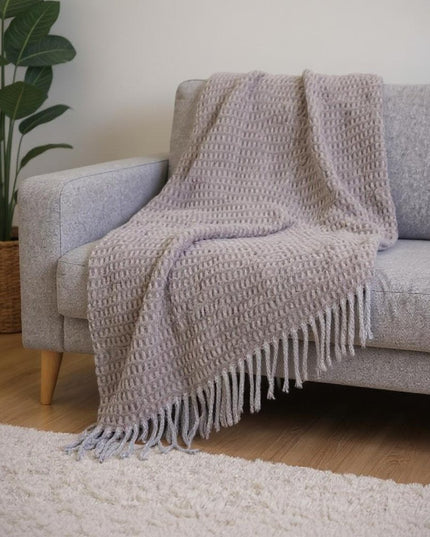 55" X 70" Taupe And Gray Cotton Blend Woven Checkered Plush Throw Blanket with Fringe