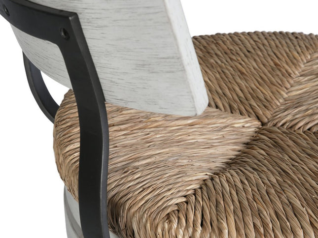 Brown and White Rattan and Solid Wood Low Back Bar Height Swivel Bar Chair