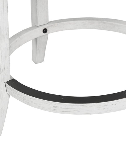 Brown and White Rattan and Solid Wood Low Back Bar Height Swivel Bar Chair