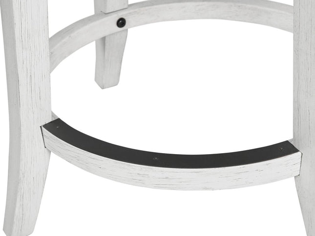 Brown and White Rattan and Solid Wood Low Back Bar Height Swivel Bar Chair