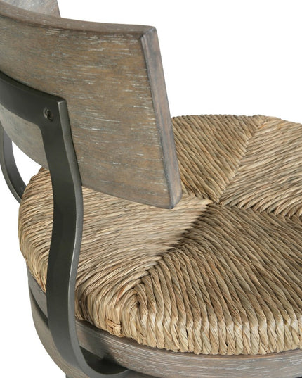 Brown and Gray Rattan and Solid Wood Low Back Bar Height Swivel Bar Chair