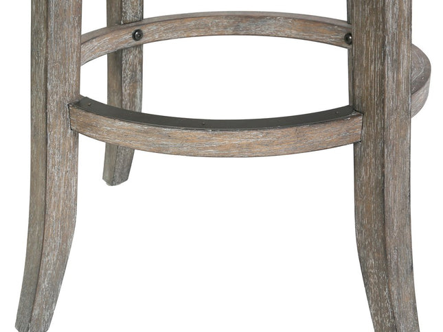 Brown and Gray Rattan and Solid Wood Low Back Bar Height Swivel Bar Chair