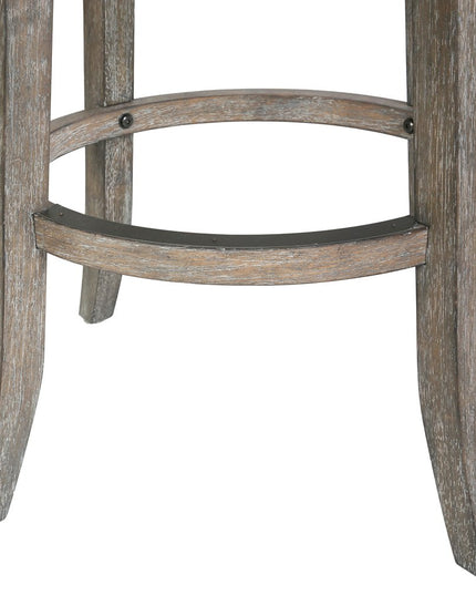 Brown and Gray Rattan and Solid Wood Low Back Bar Height Swivel Bar Chair