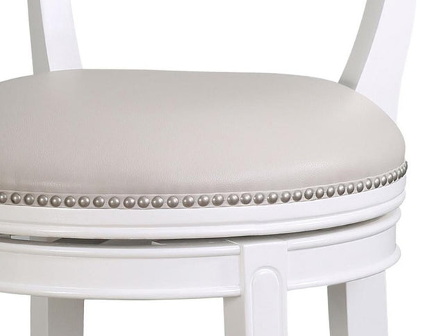 Gray and White Faux Leather and Solid Wood Low Back Bar Height Swivel Bar Chair