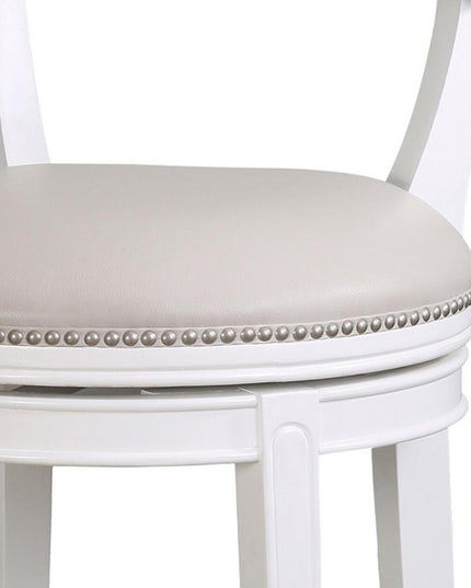 Gray and White Faux Leather and Solid Wood Low Back Bar Height Swivel Bar Chair