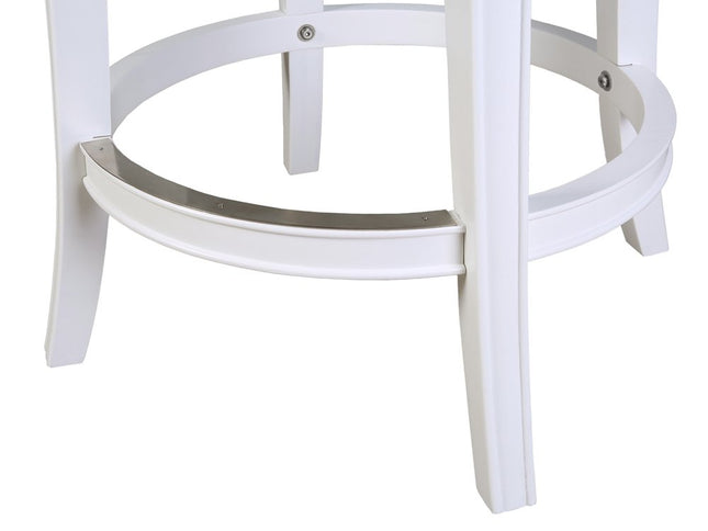 Gray and White Faux Leather and Solid Wood Low Back Bar Height Swivel Bar Chair