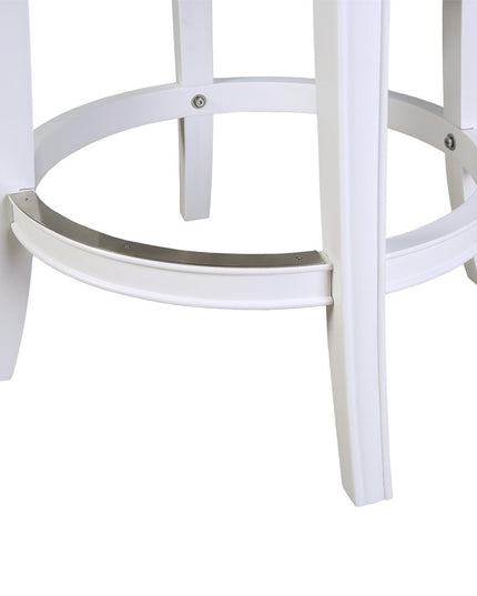 Gray and White Faux Leather and Solid Wood Low Back Bar Height Swivel Bar Chair