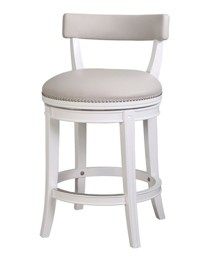 26" Gray and White Faux Leather and Solid Wood Low Back Counter Height Swivel Bar Chair