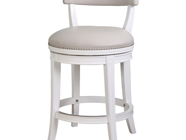 26" Gray and White Faux Leather and Solid Wood Low Back Counter Height Swivel Bar Chair