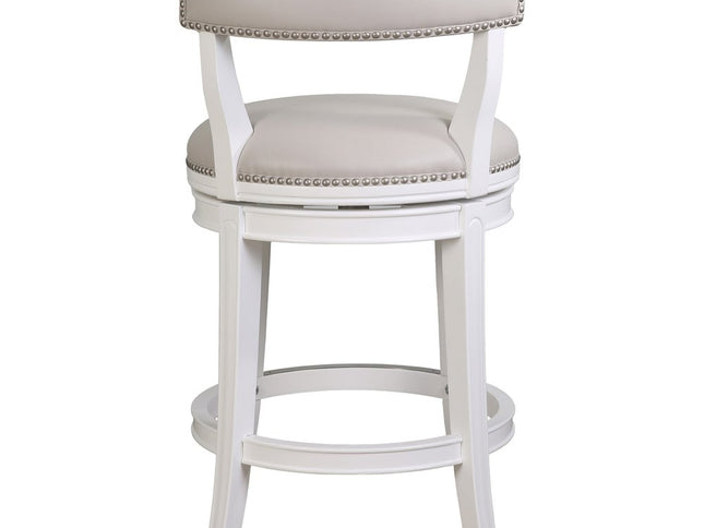 26" Gray and White Faux Leather and Solid Wood Low Back Counter Height Swivel Bar Chair