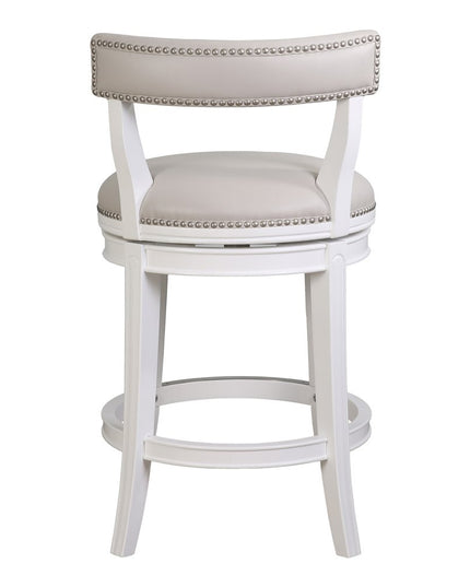 26" Gray and White Faux Leather and Solid Wood Low Back Counter Height Swivel Bar Chair