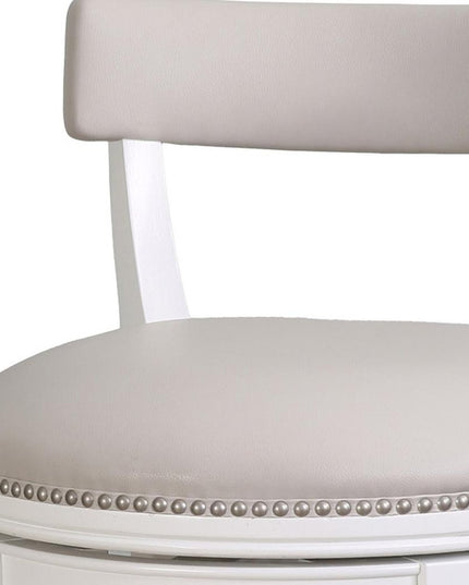 26" Gray and White Faux Leather and Solid Wood Low Back Counter Height Swivel Bar Chair