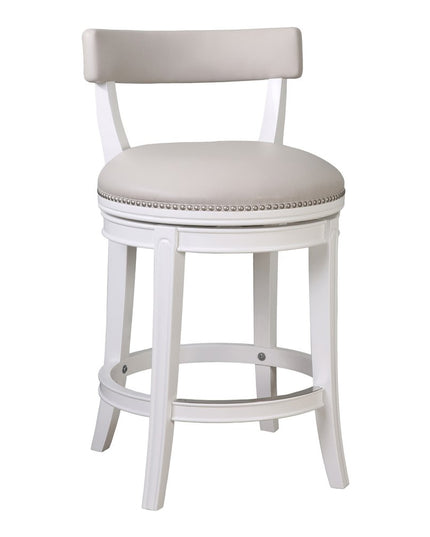26" Gray and White Faux Leather and Solid Wood Low Back Counter Height Swivel Bar Chair