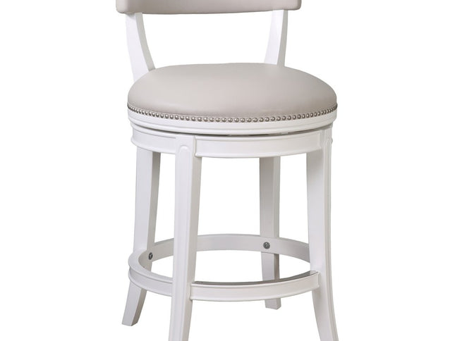 26" Gray and White Faux Leather and Solid Wood Low Back Counter Height Swivel Bar Chair