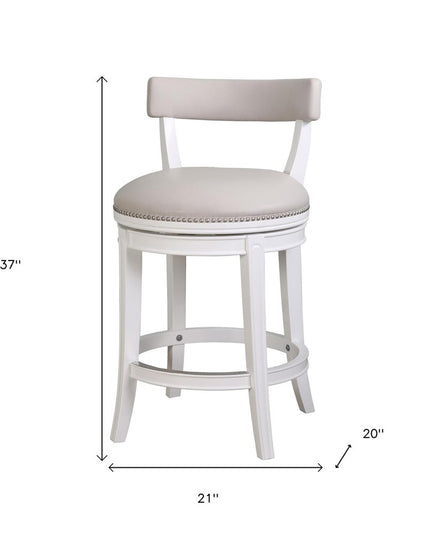 26" Gray and White Faux Leather and Solid Wood Low Back Counter Height Swivel Bar Chair