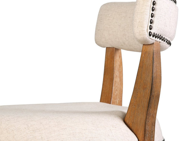 Linen and Brown Fabric and Solid Wood Low Back Bar Height Swivel Bar Chair