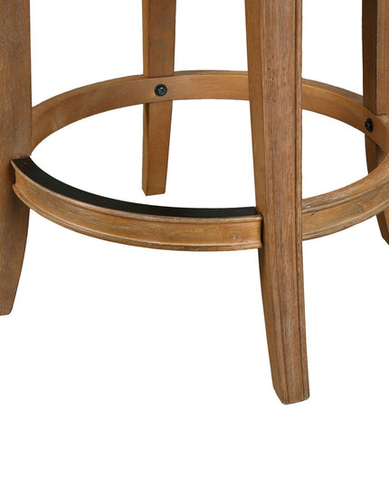 Linen and Brown Fabric and Solid Wood Low Back Bar Height Swivel Bar Chair