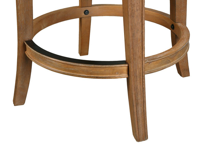 Linen and Brown Fabric and Solid Wood Low Back Bar Height Swivel Bar Chair