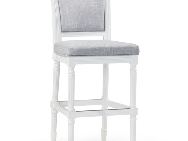 Gray and White Fabric and Solid Wood Bar Height Bar Chair