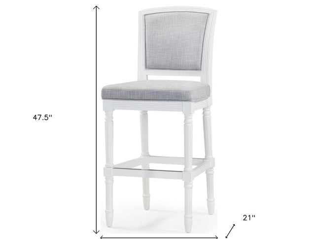 Gray and White Fabric and Solid Wood Bar Height Bar Chair