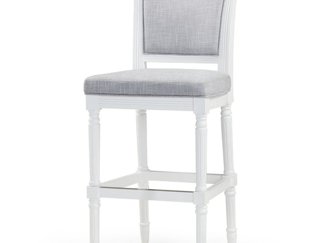 Gray and White Fabric and Solid Wood Bar Height Bar Chair