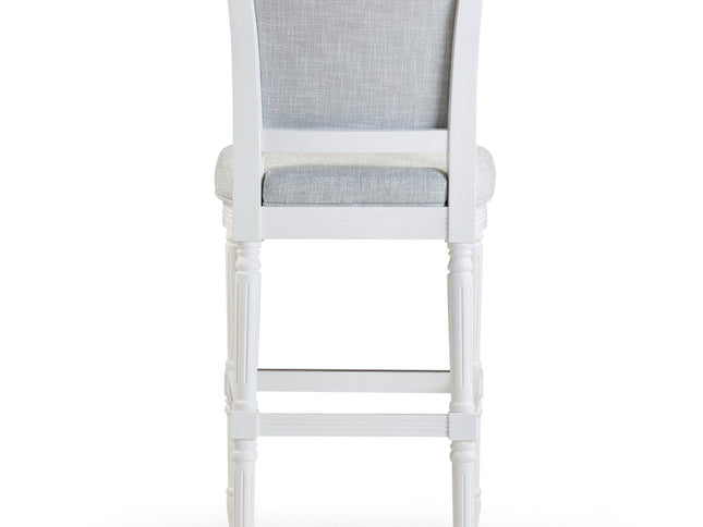 Gray and White Fabric and Solid Wood Bar Height Bar Chair