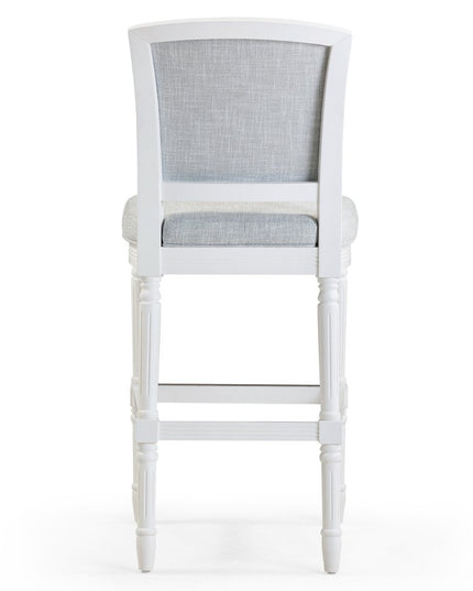 Gray and White Fabric and Solid Wood Bar Height Bar Chair