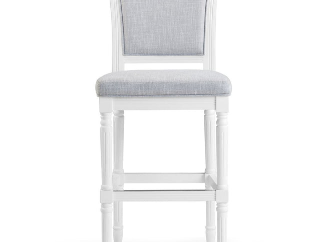 Gray and White Fabric and Solid Wood Bar Height Bar Chair